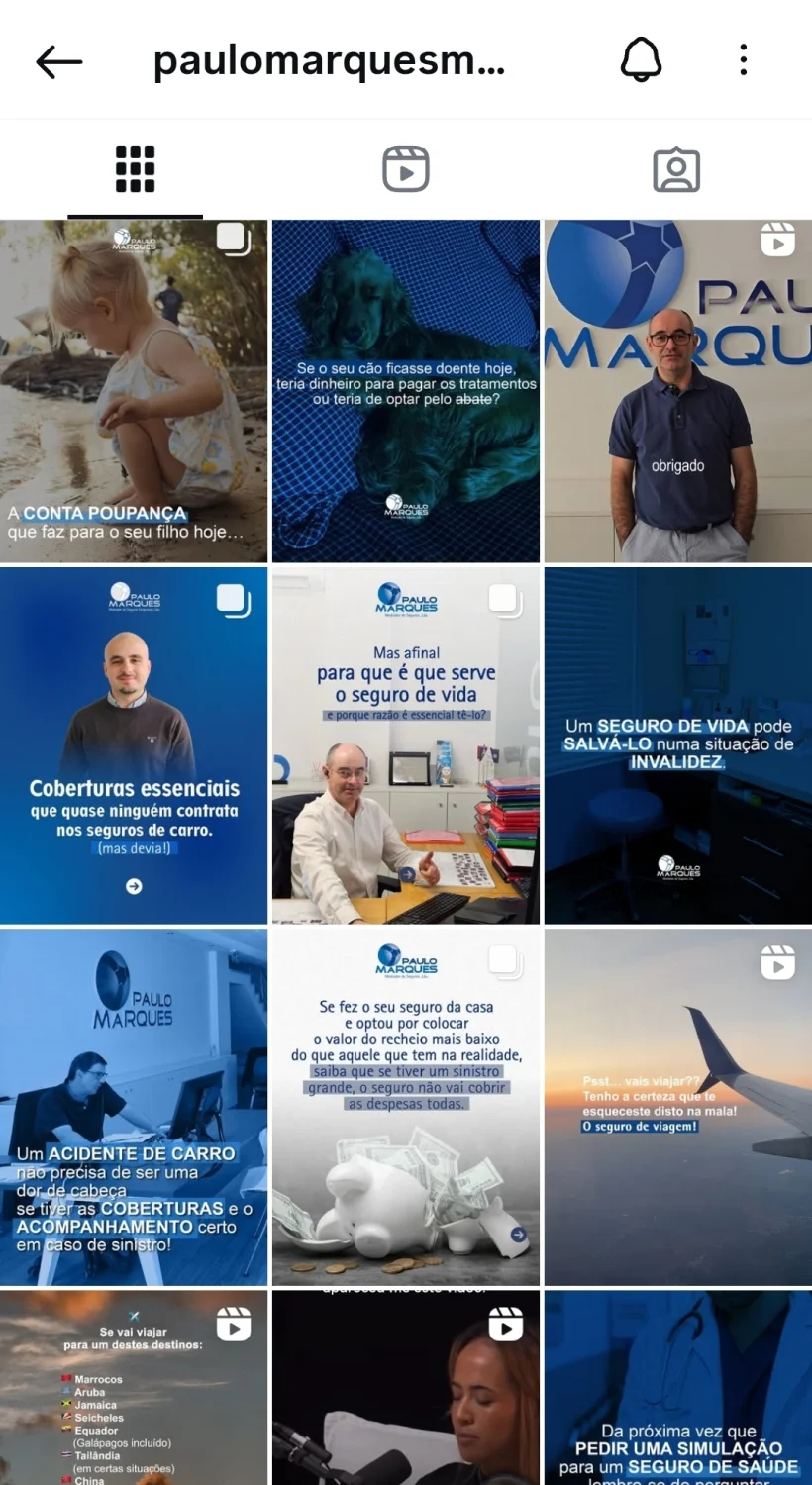 Feed de Instagram do Paulo Marques Mediador de Seguros