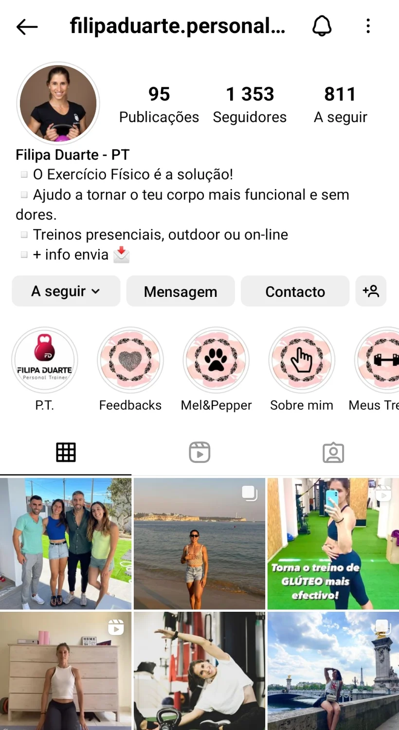 Antes da bio do feed de Instagram da Filipa Duarte Personal Trainer