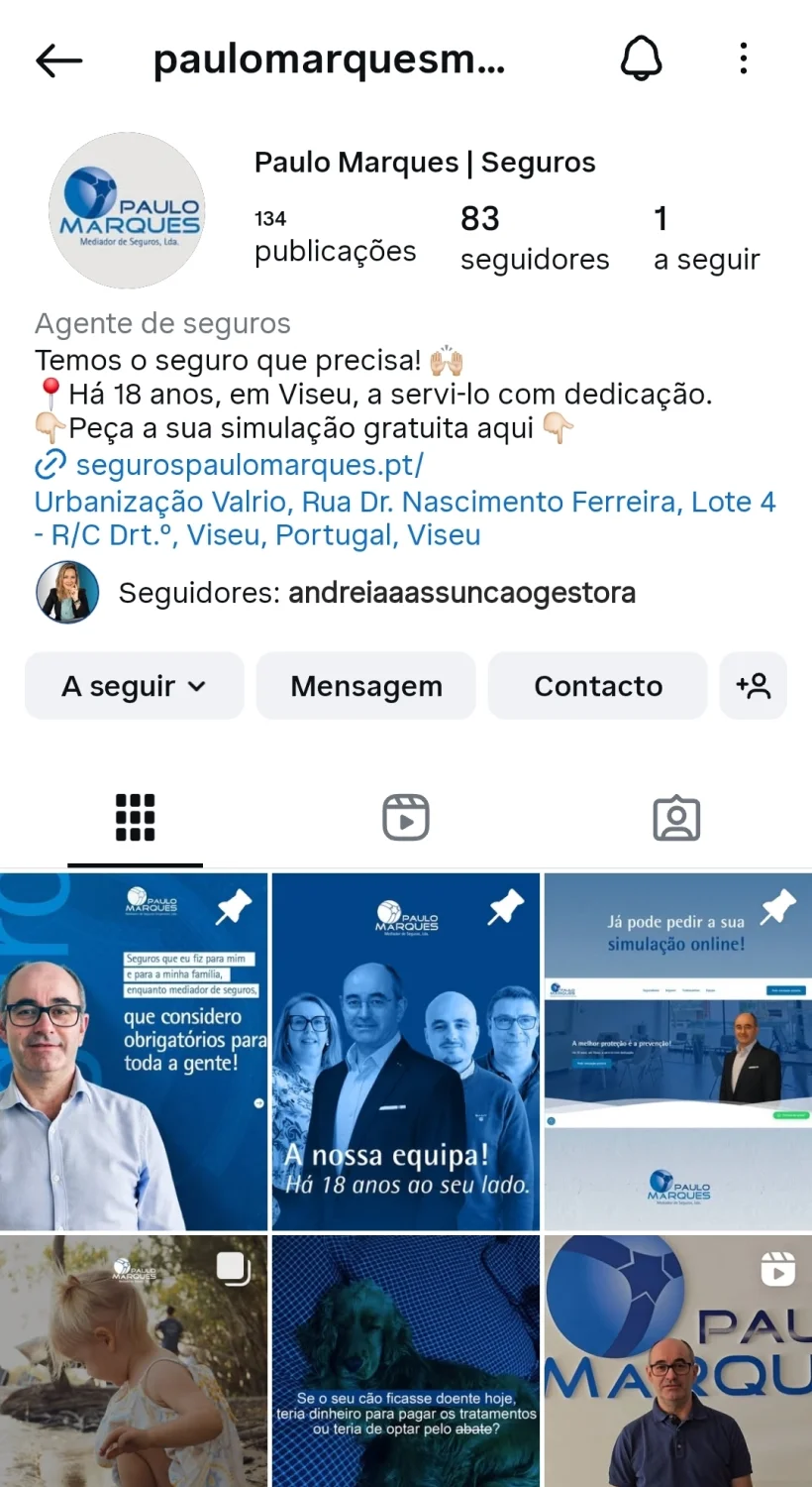 Bio do feed de Instagram do Paulo Marques Mediador de Seguros